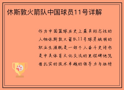 休斯敦火箭队中国球员11号详解