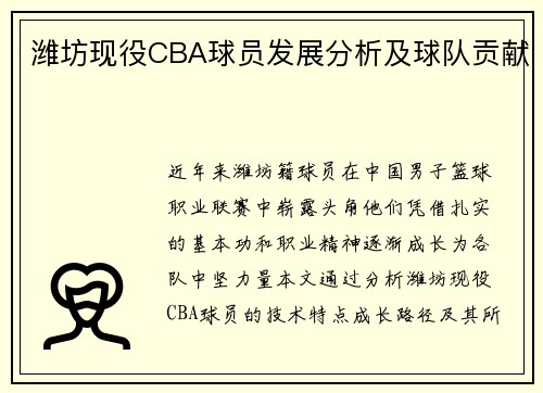 潍坊现役CBA球员发展分析及球队贡献